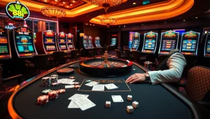 Engage in thrilling games at 88i casino with vibrant poker chips and roulette excitement.
