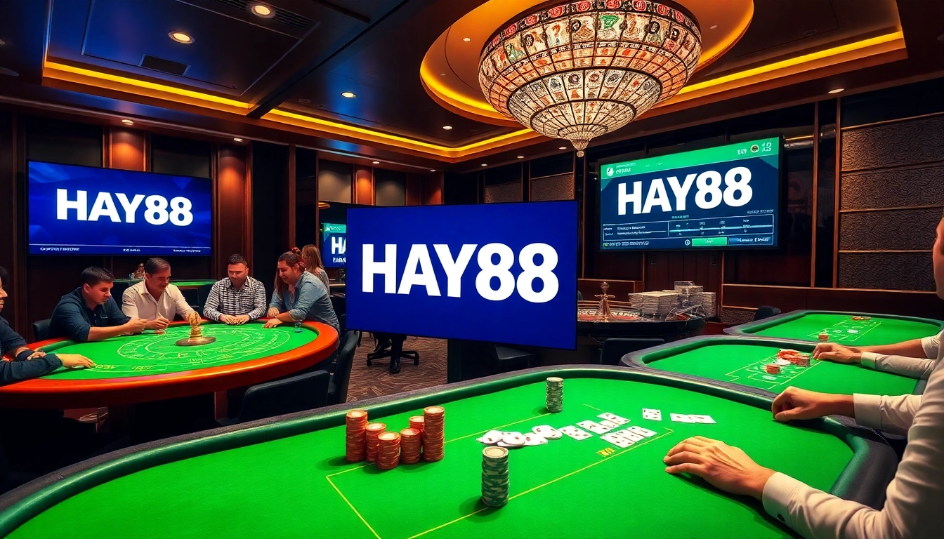 Experience HAY88's thrilling casino ambiance with exciting poker action and vibrant gaming elements.
