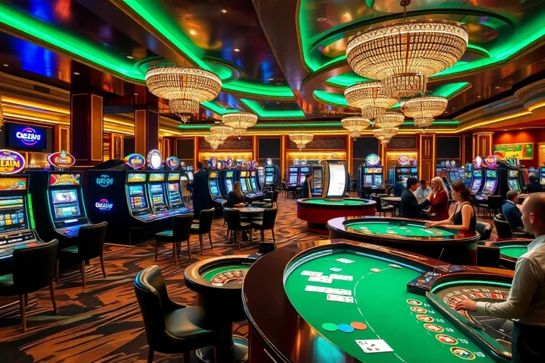 Engage with thrilling gameplay at 22JL Casino featuring vibrant slot machines and poker tables.