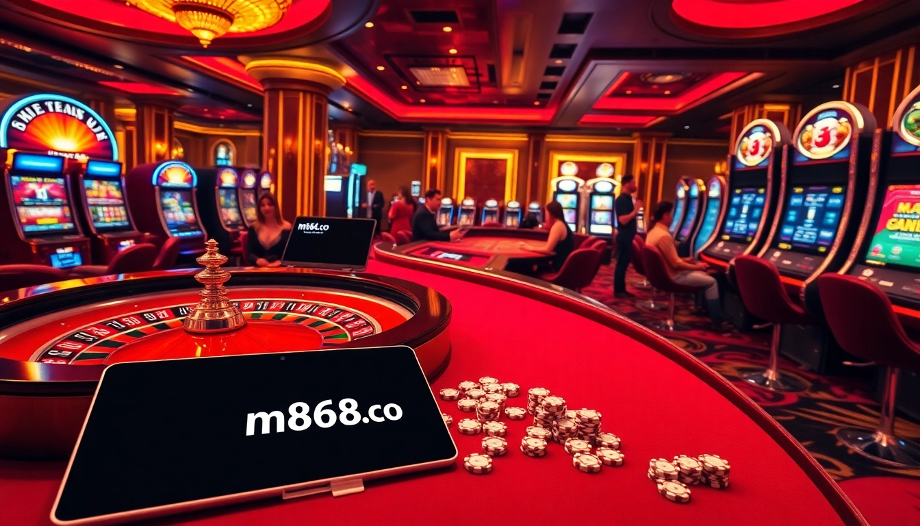 Experience the thrill of online gambling at mb668.co with a luxurious casino scene.