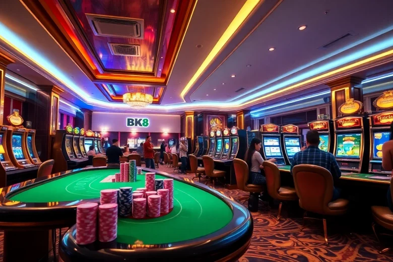 Experience thrilling gaming at BK8 เว็บตรง with vibrant poker chips and luxurious casino tables.