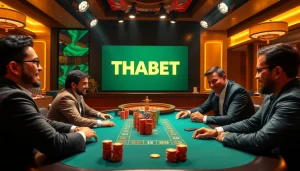 Experience thrilling poker action at https://thabet.vegas/ with professional players at a luxury casino table.