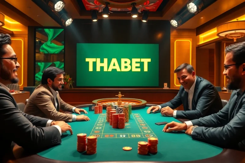 Experience thrilling poker action at https://thabet.vegas/ with professional players at a luxury casino table.