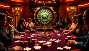 Engage with the thrilling atmosphere of go88 com at a luxurious poker table featuring vibrant chips and cards.