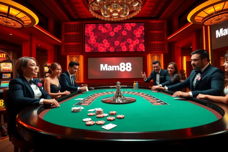 Thrilling casino action at Man88 with roulette table and enthusiastic players.