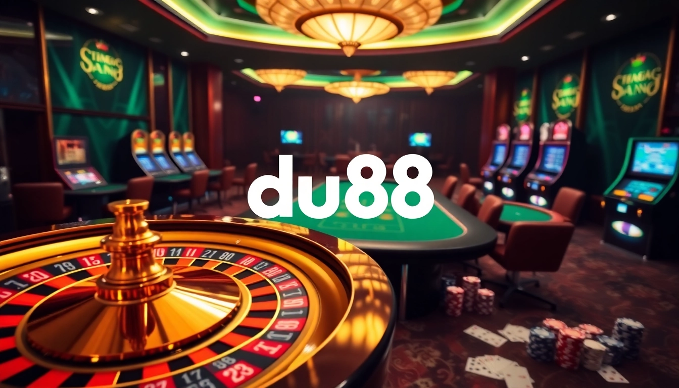 Experience thrilling gaming at du88 with luxurious casino tables and vibrant slot machines.