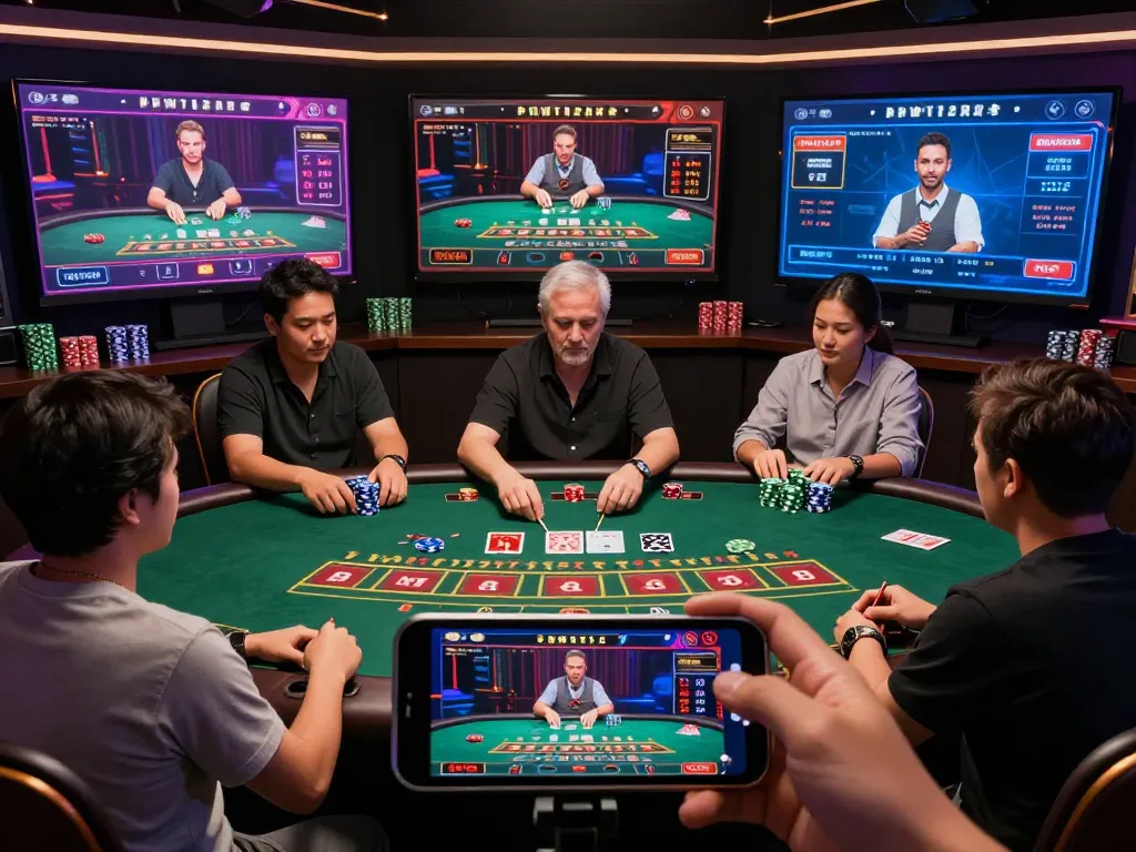 Players engaging with THABET's online casino games in a vibrant digital environment