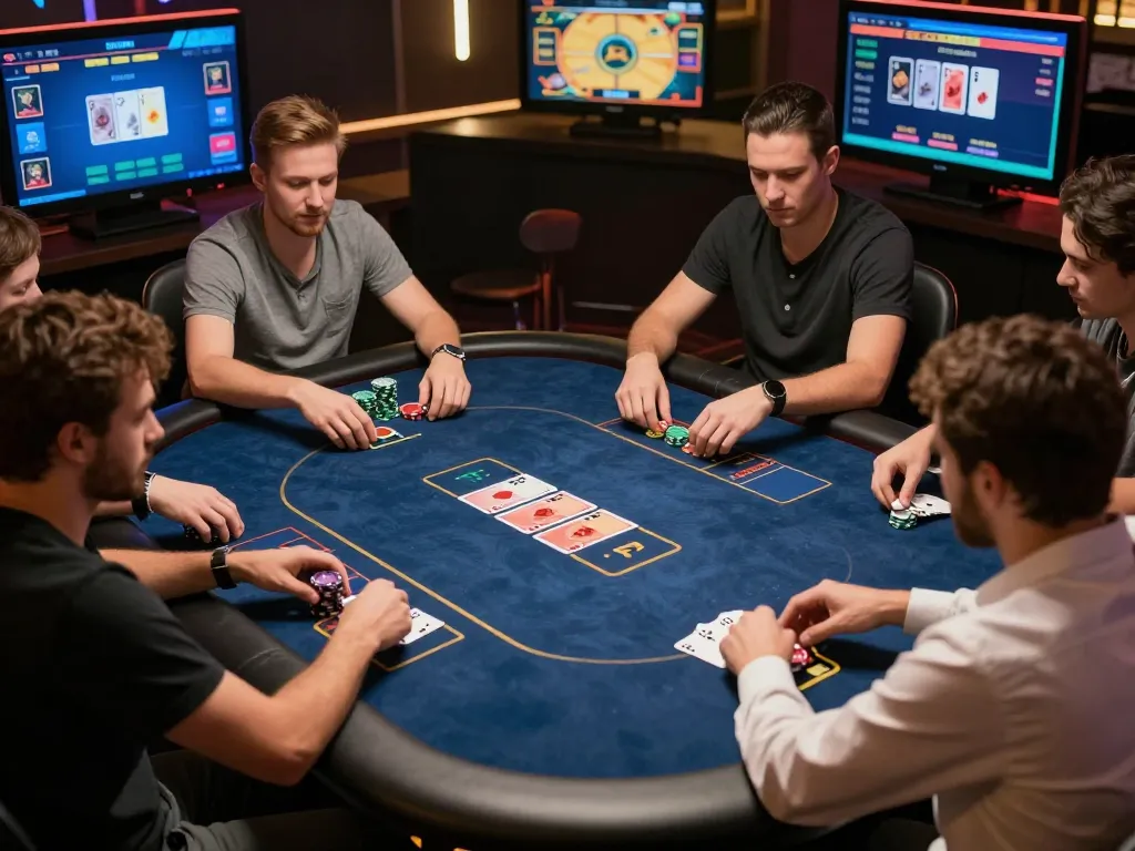 Players enjoy strategic poker gameplay on King33, showcasing the excitement of online gambling.
