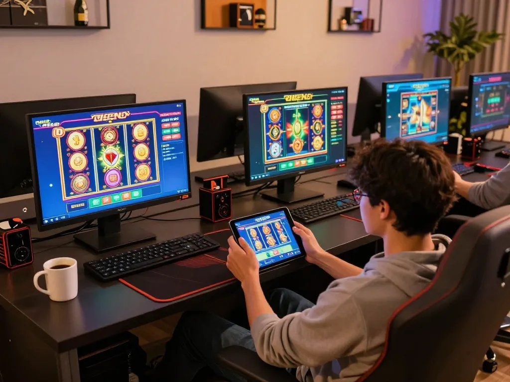 N188 player engaging with online slot games on tablet in a cozy gaming space