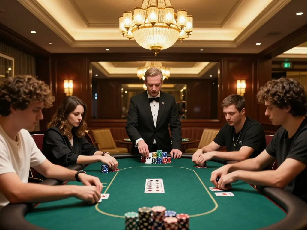 Active poker game at SC88 casino with intense players and luxurious setting