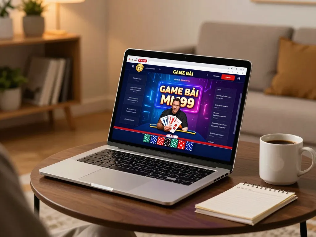 Enjoy playing GAME BÀI MM99 online in a cozy living room with strategic gambling setup.