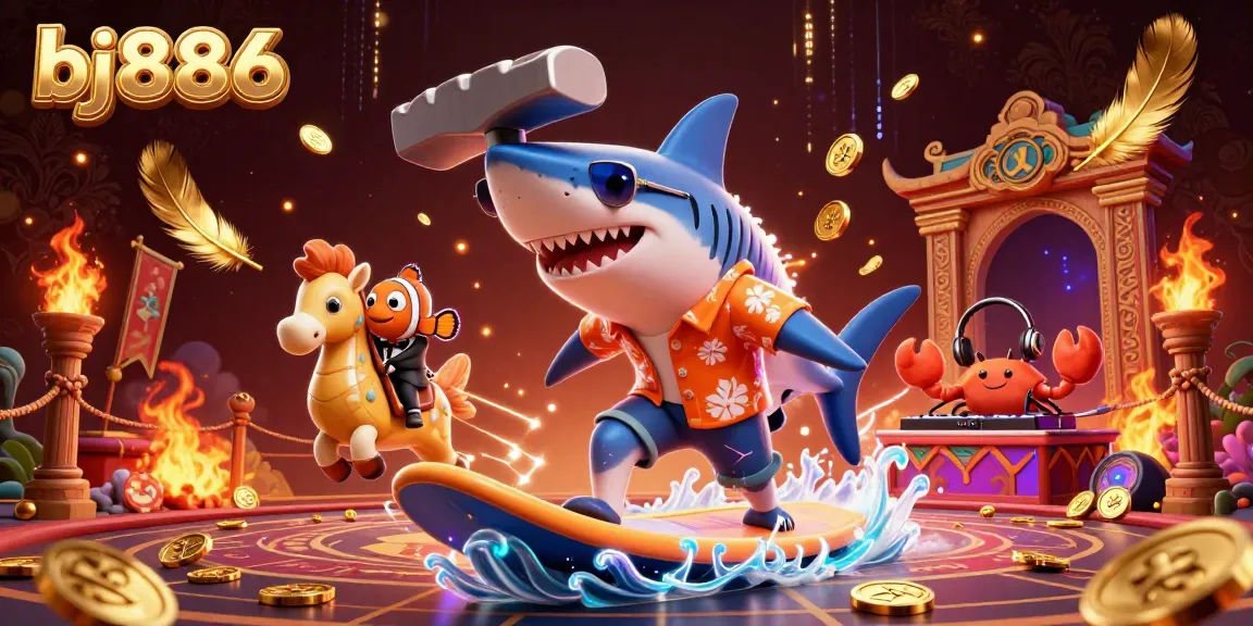 Experience exciting gaming adventures with bj886 featuring vibrant 3D characters in a lively casino scene.