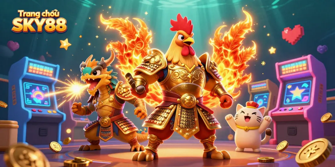 Experience thrilling gameplay at Trang chủ SKY88 with a dynamic 3D scene showcasing vibrant casino elements and characters.