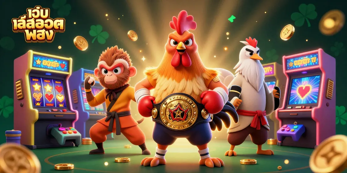 Spin the reels of เว็บสล็อตตรง with engaging characters in a vibrant casino scene filled with arcade and traditional game elements.