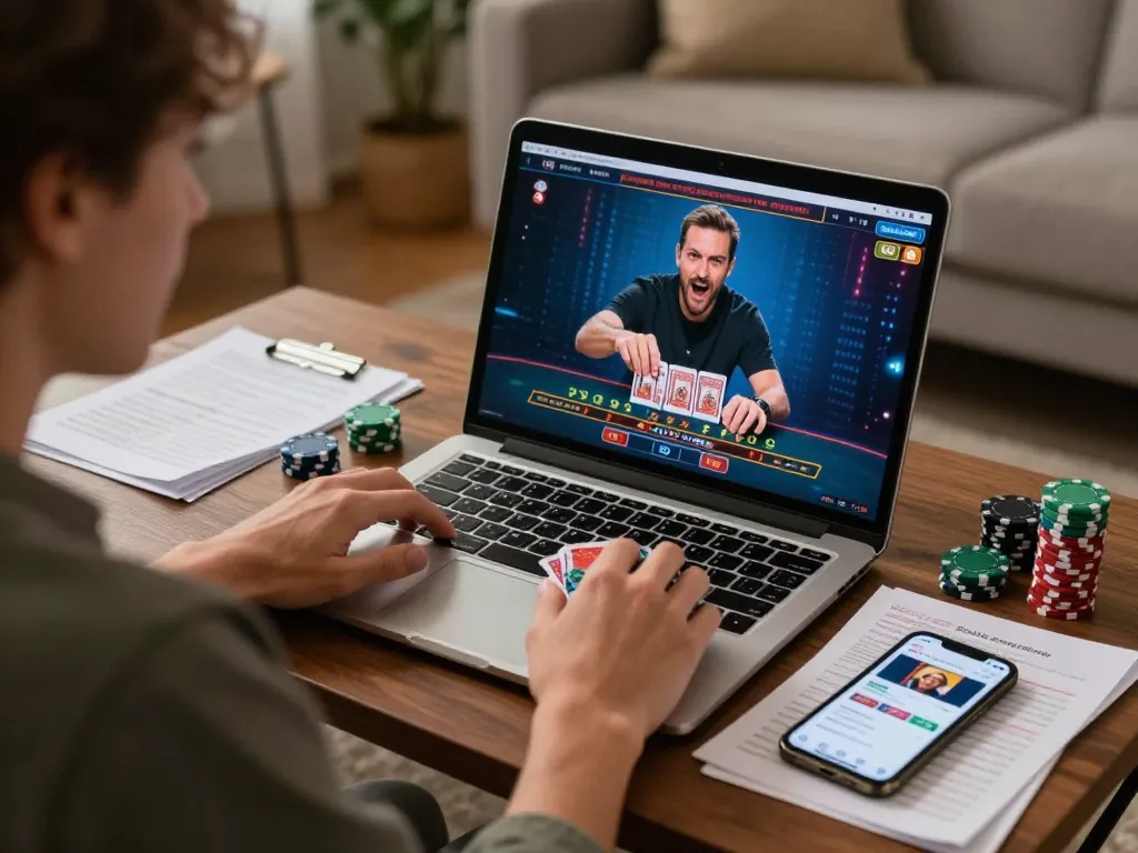 Engaged in lô đề hôm nay strategy while playing online blackjack from home with laptop