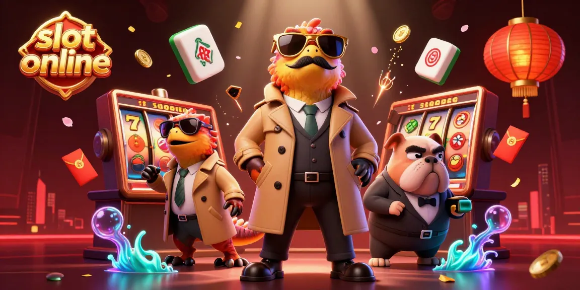 Try your luck at slot online with a dynamic scene featuring raptors in disguise and vibrant casino elements.