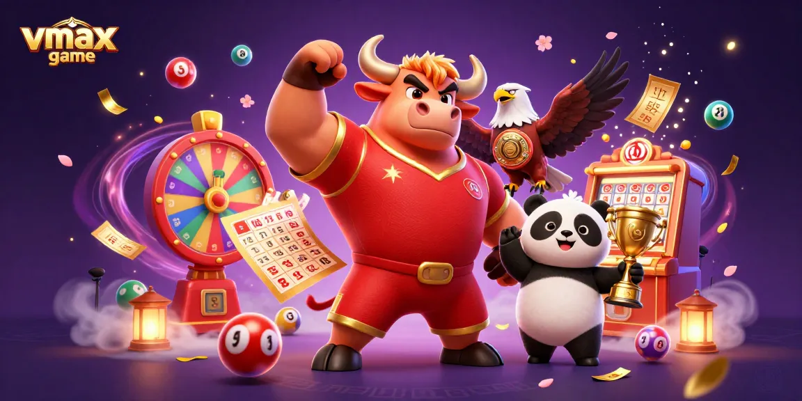 Experience the thrill of vmax game with dynamic casino elements like spinning prize wheels and colorful lottery balls.