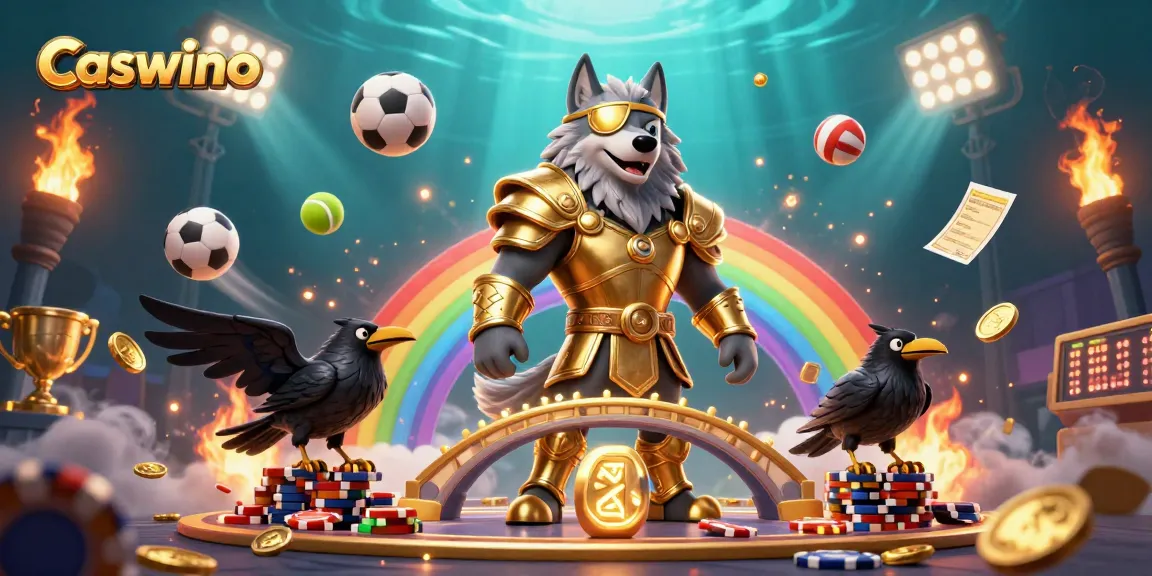 Experience the excitement of Caswino Casino with a vibrant 3D Norse-inspired scene filled with dynamic sports betting elements.