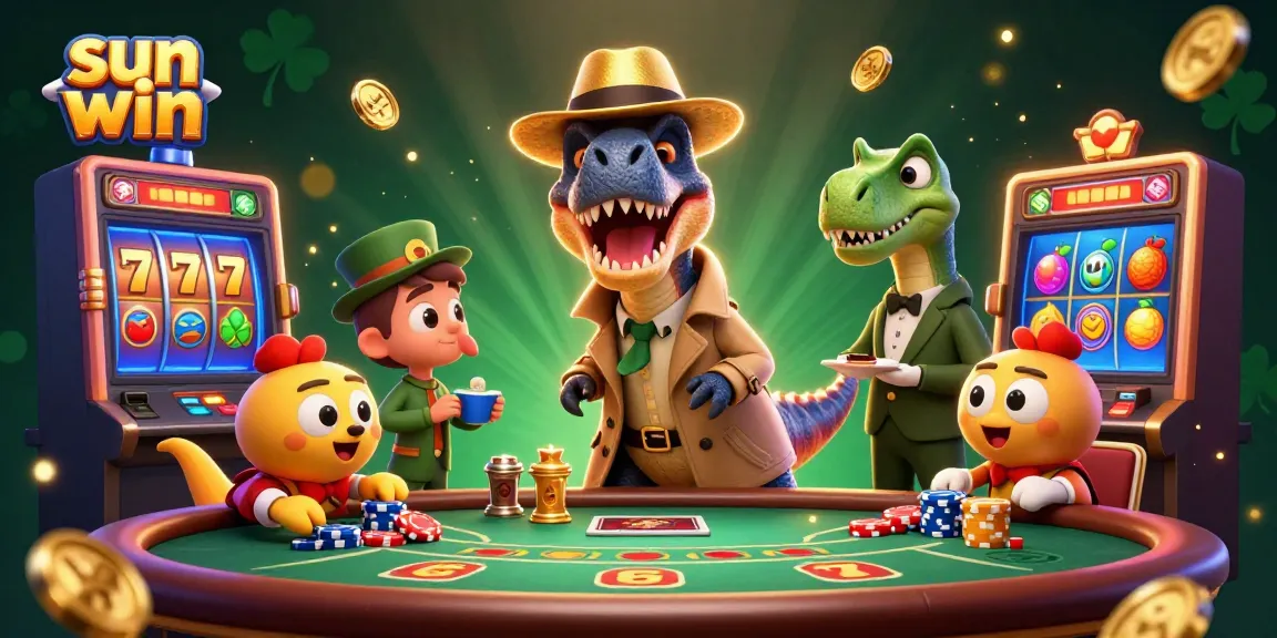 Experience thrilling slots and dynamics with sun win in this colorful 3D casino scene.