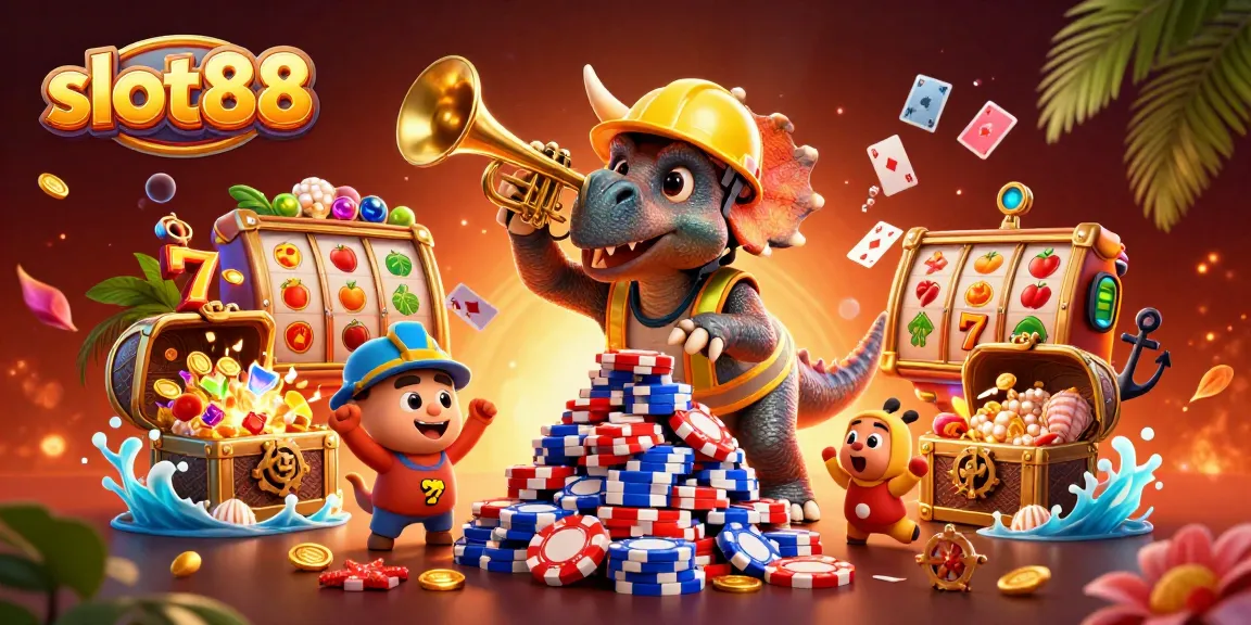 Slot88 menghadirkan pengalaman bermain slot yang seru dengan triceratops dan permainan ceria.