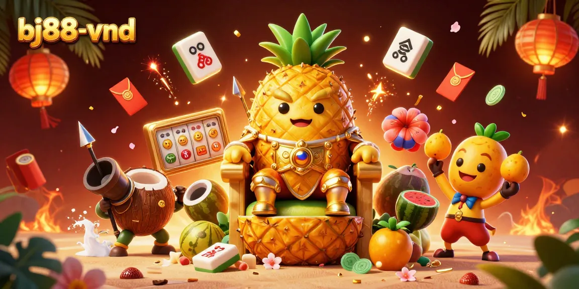 Experience casino excitement with bj88-vnd in this vibrant 3D scene featuring characters and slot elements.