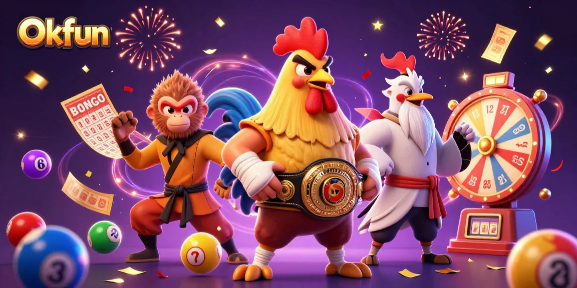 Engage with Okfun's vibrant gaming experience featuring exhilarating characters and exciting casino elements.